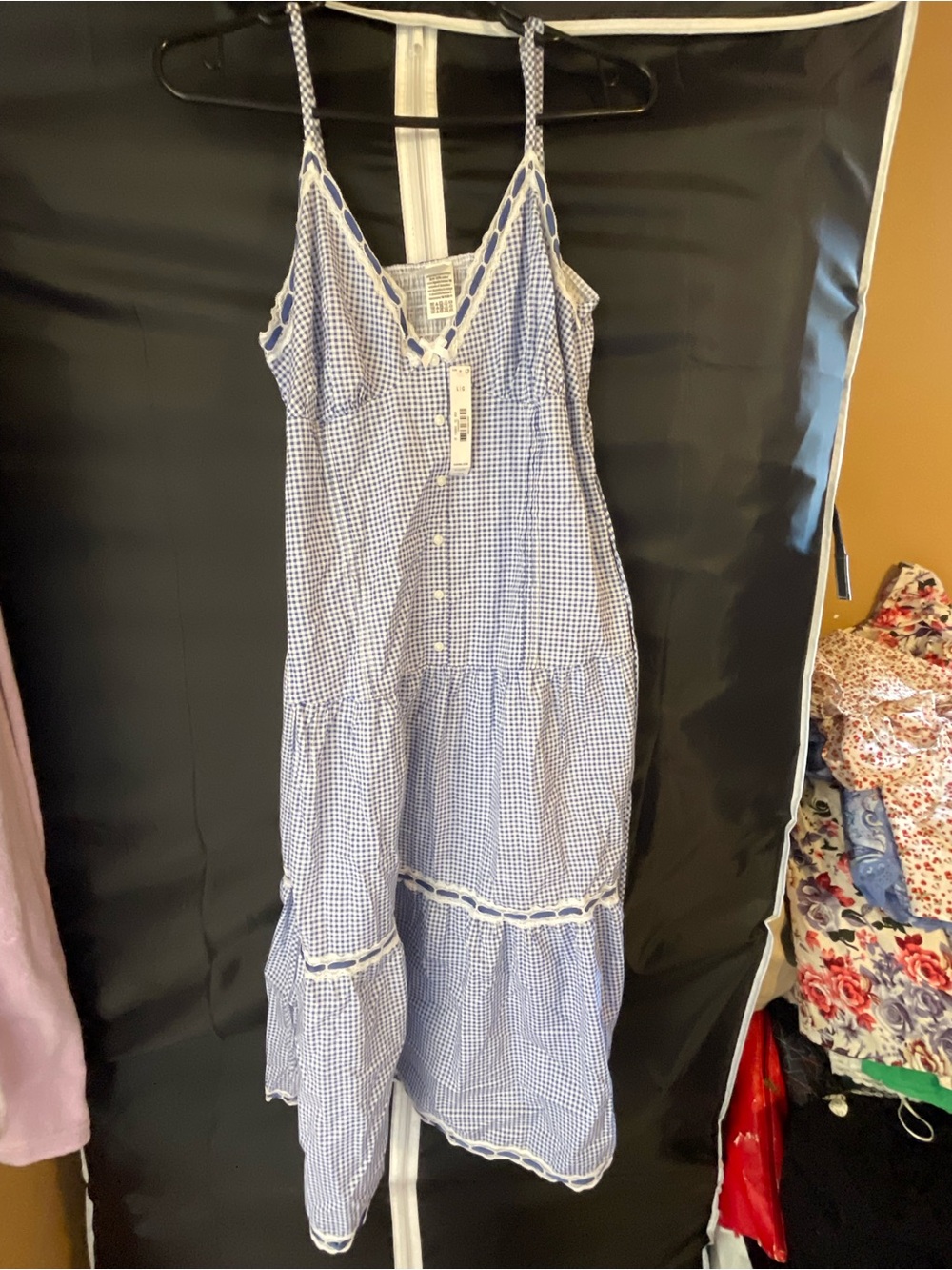 Blue Gingham Spaghetti Strap Midi Dress - Unbranded